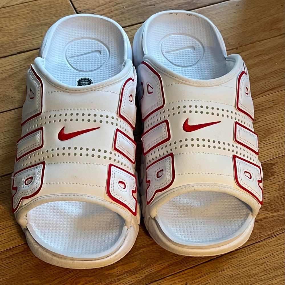 Nike Air More Uptempo Slide Sandals White University Red FD9884-100 Mens Size 10